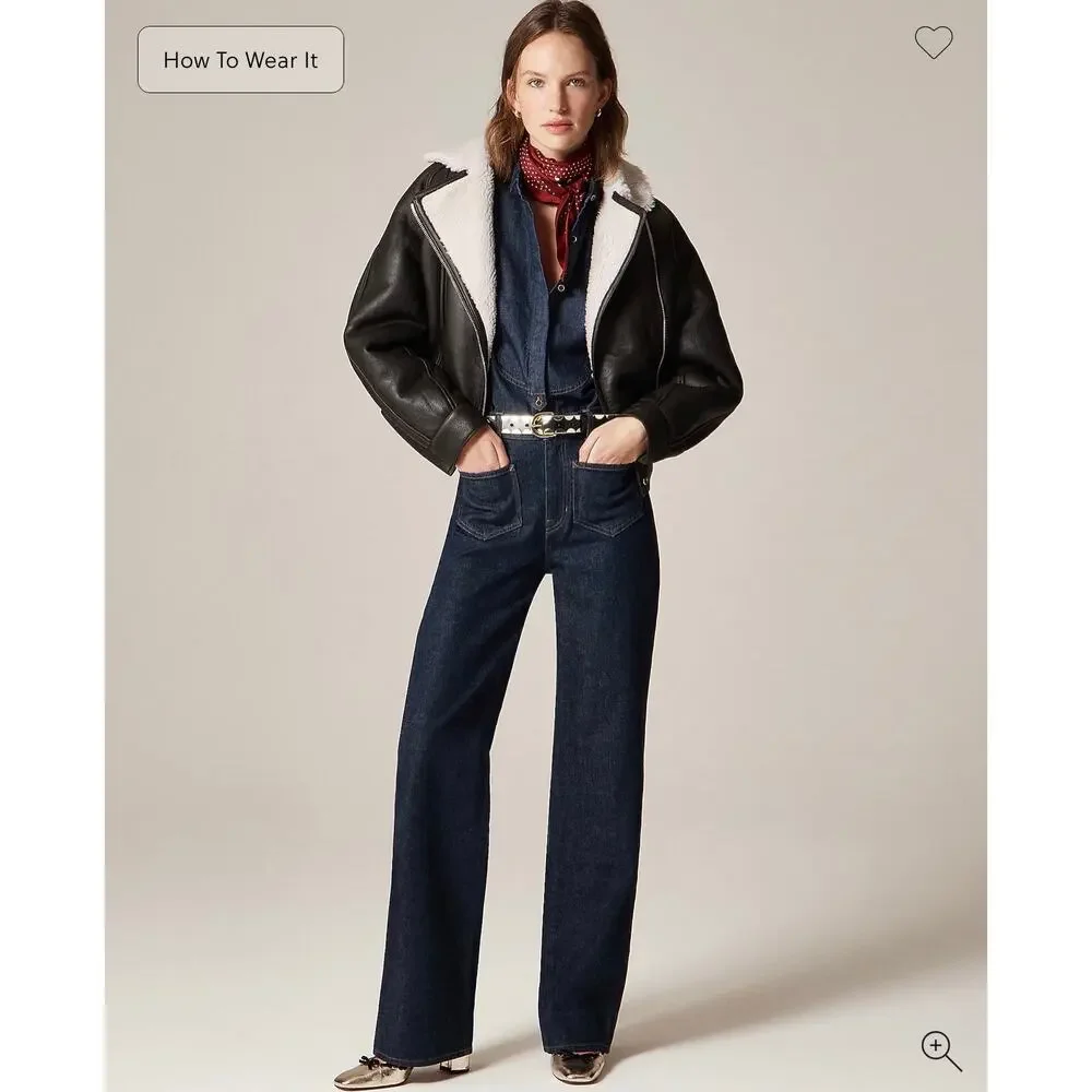 J. Crew Collection Lamb Leather Lamb Shearling Moto Jacket Black Size M NWT - Picture 14 of 16